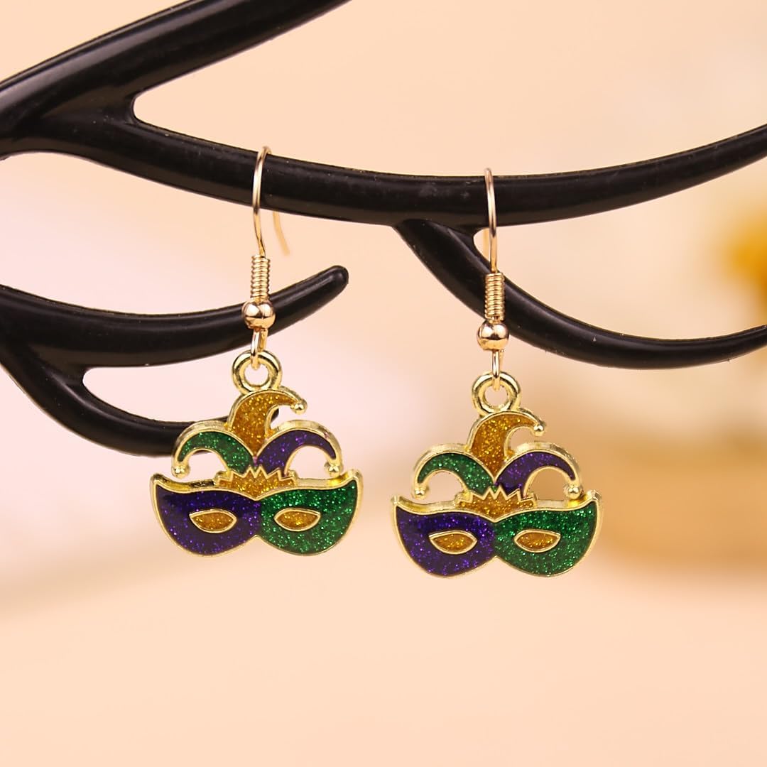MardiGras Earrings for Women Glitter Enamel Letter Mask Clown Hat Purple Earrings Dangling Delicate Cute Carnival Earring Charm MardiGras Jewelry for Women - Image 4