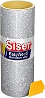 Vista 1 de Siser Rollo de vinilo de transferencia de calor con purpurina plateada, incluye espátula amarilla (6.9 x 10 pulgadas)