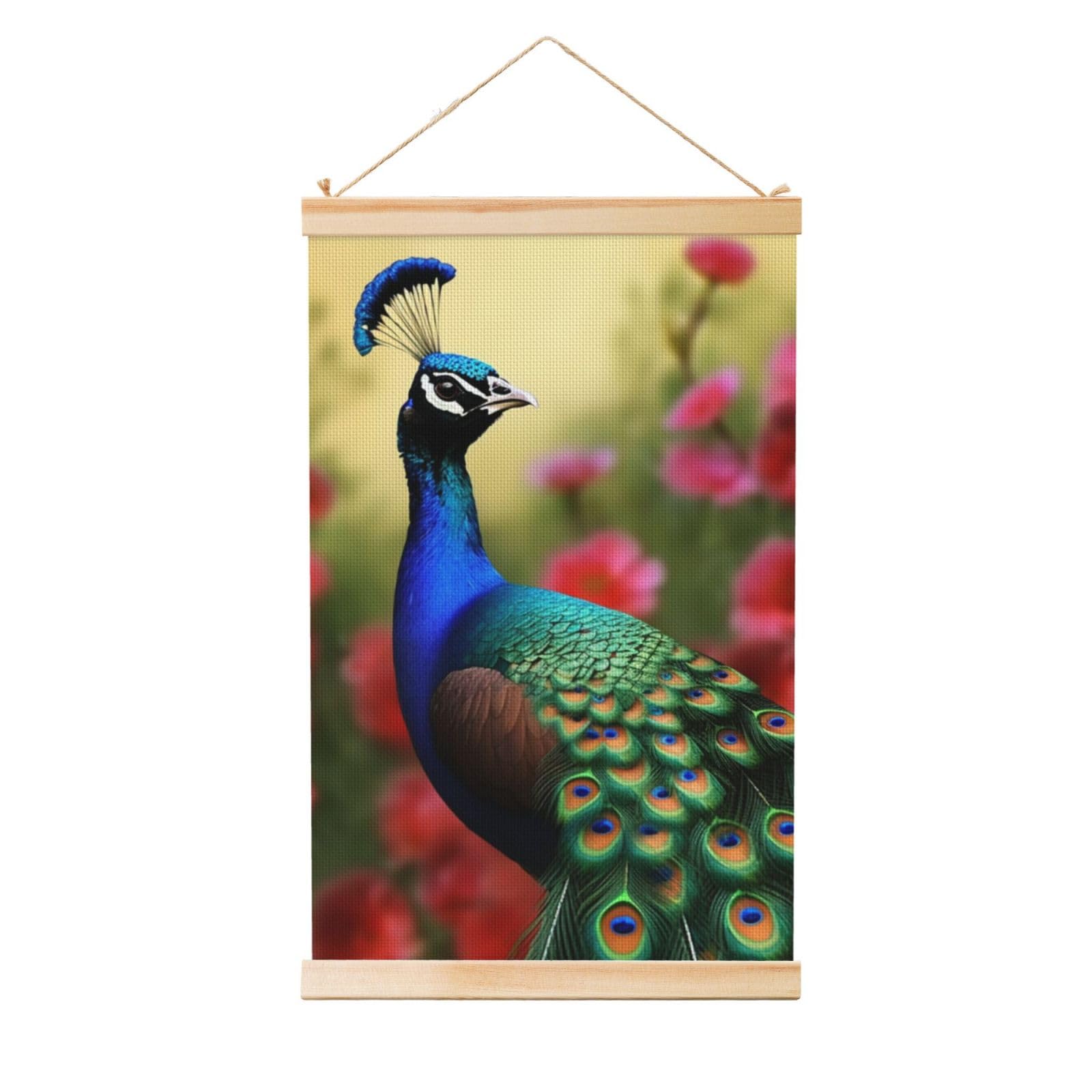 Peacock flowers Posters Wooden Shaft Hanging Poster Canvas Prints Scroll Wall Art Painting Vintage Wall Banner Modern Artwork Decor for Home Decor Ready to Hang 20"x30"