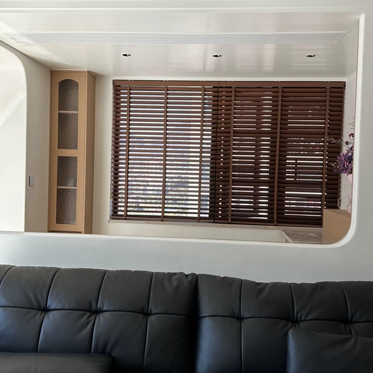 Générique Store Venitien Bois Lamelles 50 mm Larges 60/70/80/90/100/110cm Stores Horizontaux Rideaux Occultants sur Mesure pour Chambre & Salon Installation Facile(Acajou)