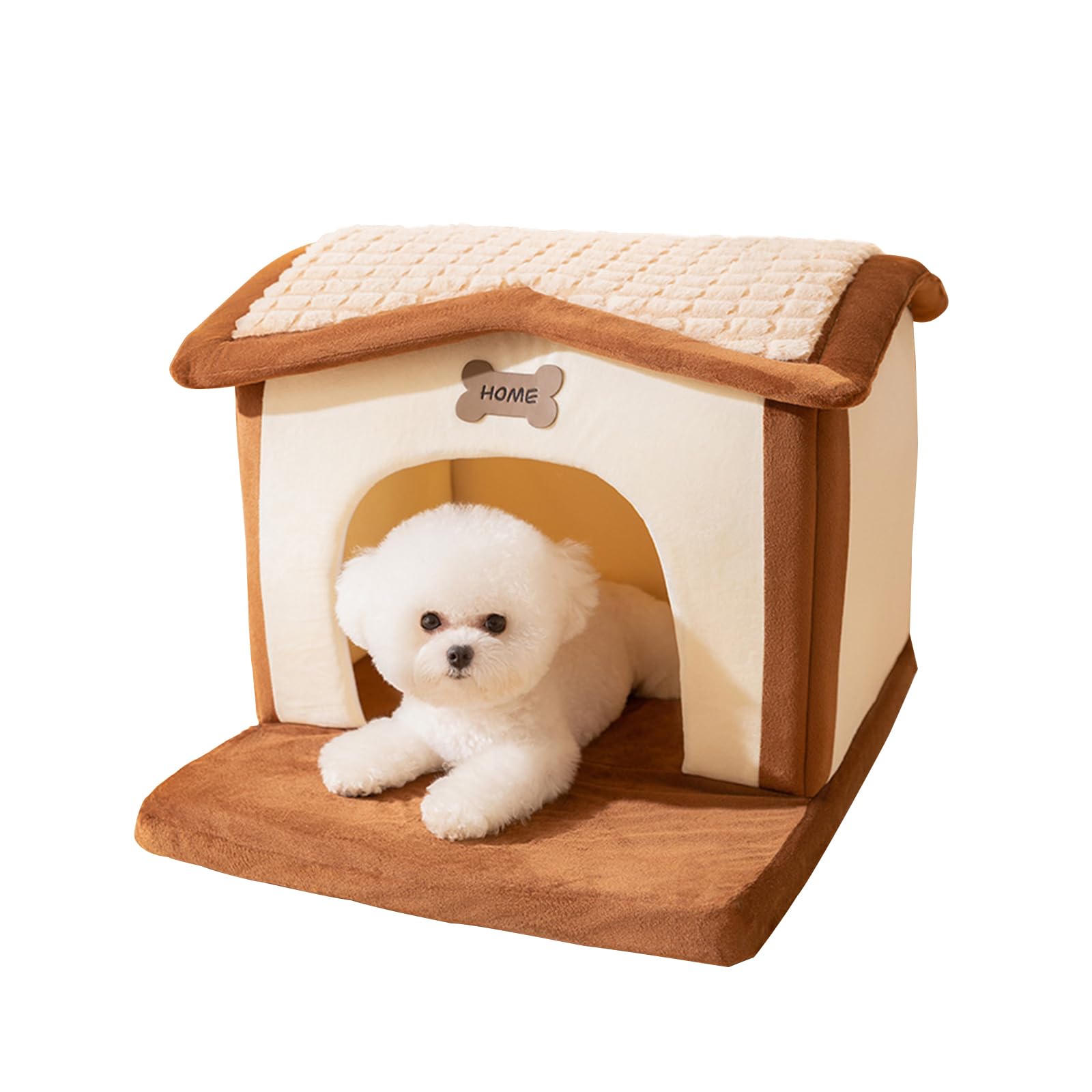 Galatée Cartoon Cute Pet Shelter, Warm Pet Cave Bed, Washing Dog Bed, Cat House With Extendable Cushion (S, Brown)