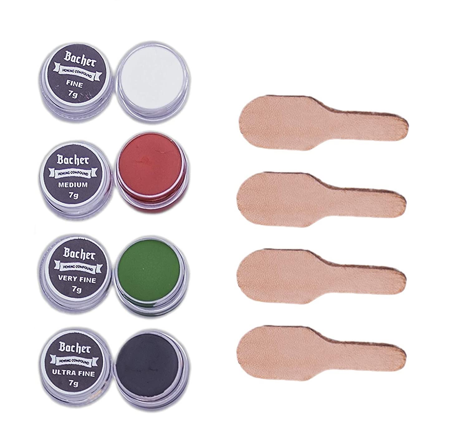 Bacher set 8 pietre da affilatura ad asta 120-8000, coramella e 4 paste | Grana verificata da terzi | Cera d'api e lanolina nutrienti | 4 applicatori in pelle | Formato 150x25 mm | Cofanetto regalo