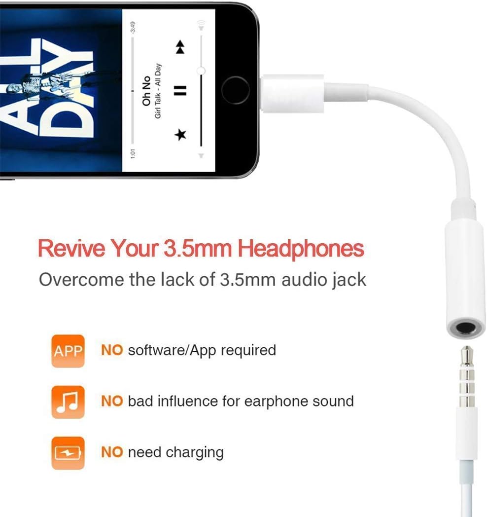[Apple MFi Certified] Lightning to 3.5mm Headphone Adapter, Assrid 2Pack 3.5mm AUX Connector Stereo Headphone Compatible for iPhone 12/11/XS/XR/X 8/iPad, Support Music Control & Call Function & iOS 14