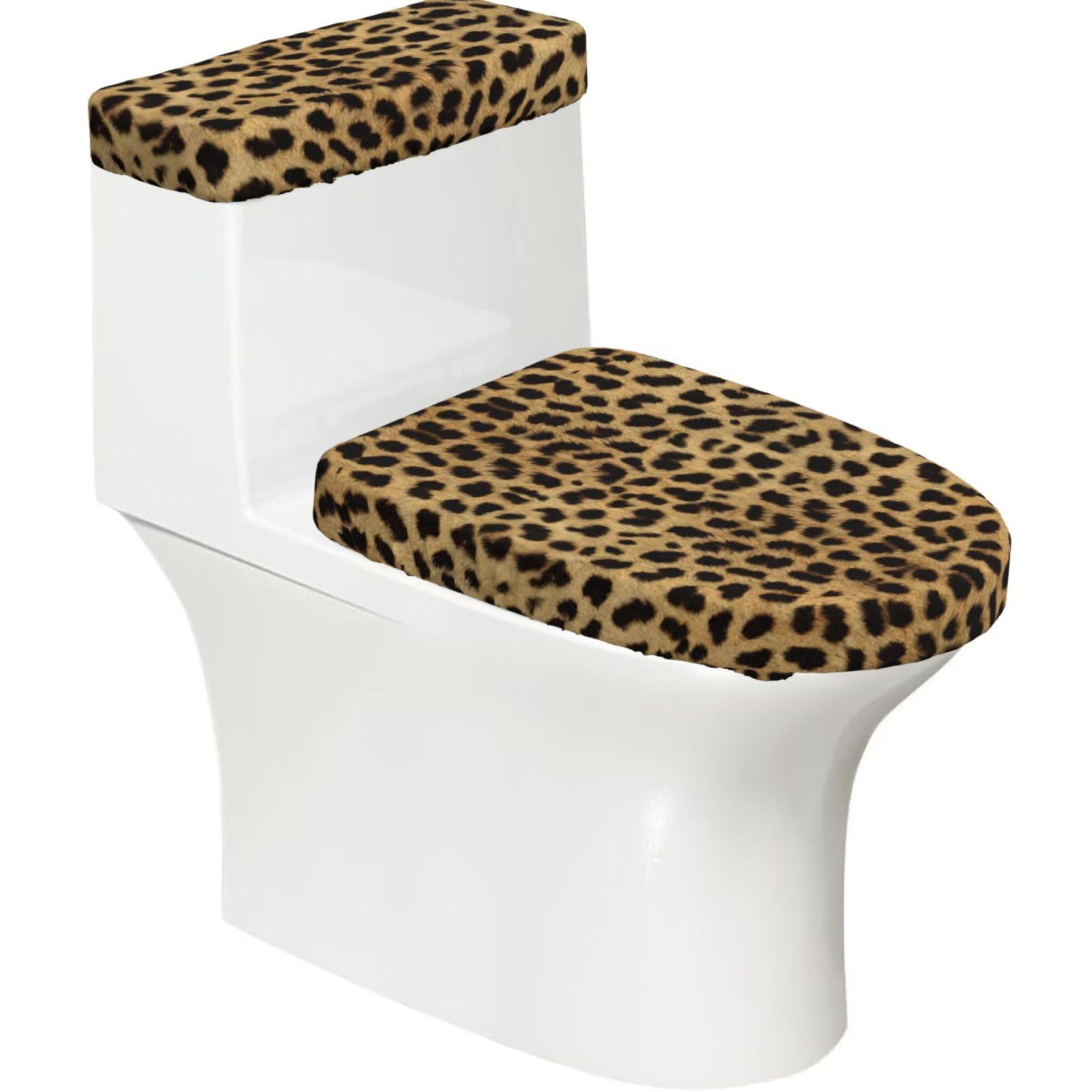 Leopard Animal Print Printed Toilet Tank and Lid Cover Set of 2 for Most Bathrooms, Fits Elongated Round Toilets