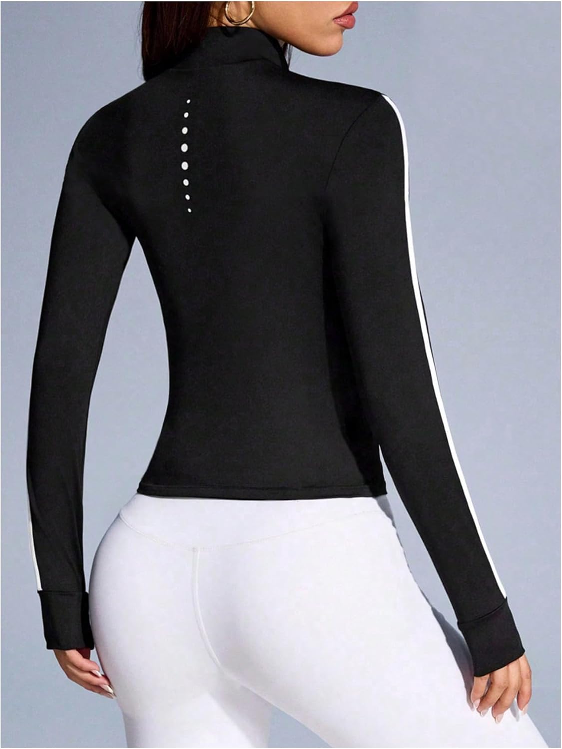 OYOANGLE Women's Contrast Trim Workout Jacket Stand Collar Full Zip Up Athletic Long Sleeve Jackets for Gym Running - Image 2