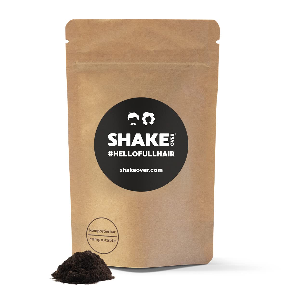 SHAKE OVER Veganes Streuhaar zur Haarverdichtung, mit Zink angereicherte Fasern, hochwertiges Schütthaar, Made in Europe (30 g (Refill), DARK BROWN)