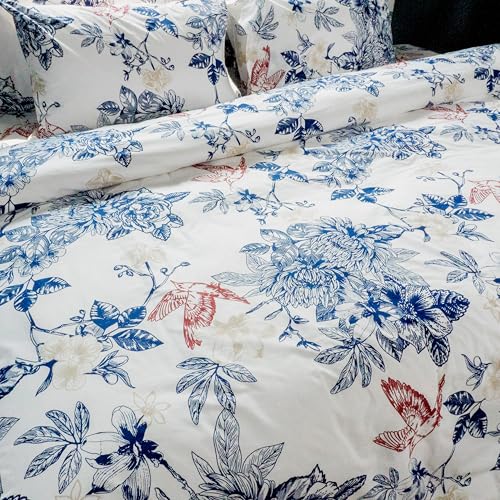 Image of Premium 100% Cotton King Size Bedsheet Set(1 Flat Sheet & 2 Pillow Cases)| 200 TC | Vibrant Prints | Soft, Breathable & Durable Fabric |Blue Jay