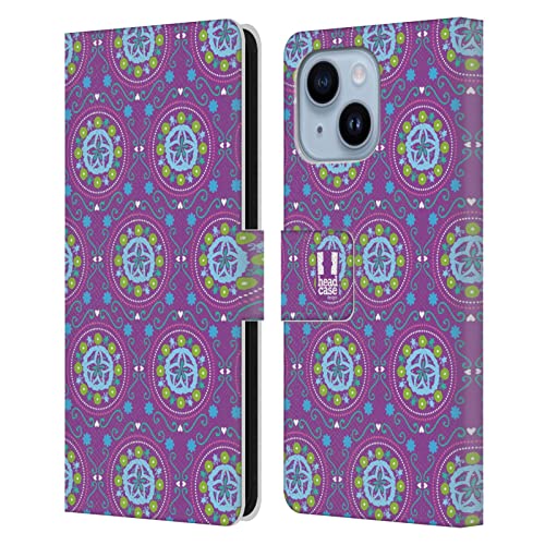 Funda de cuero tipo libro con flores bohemias para Apple iPhone 14 Plus con tarjetero integrado