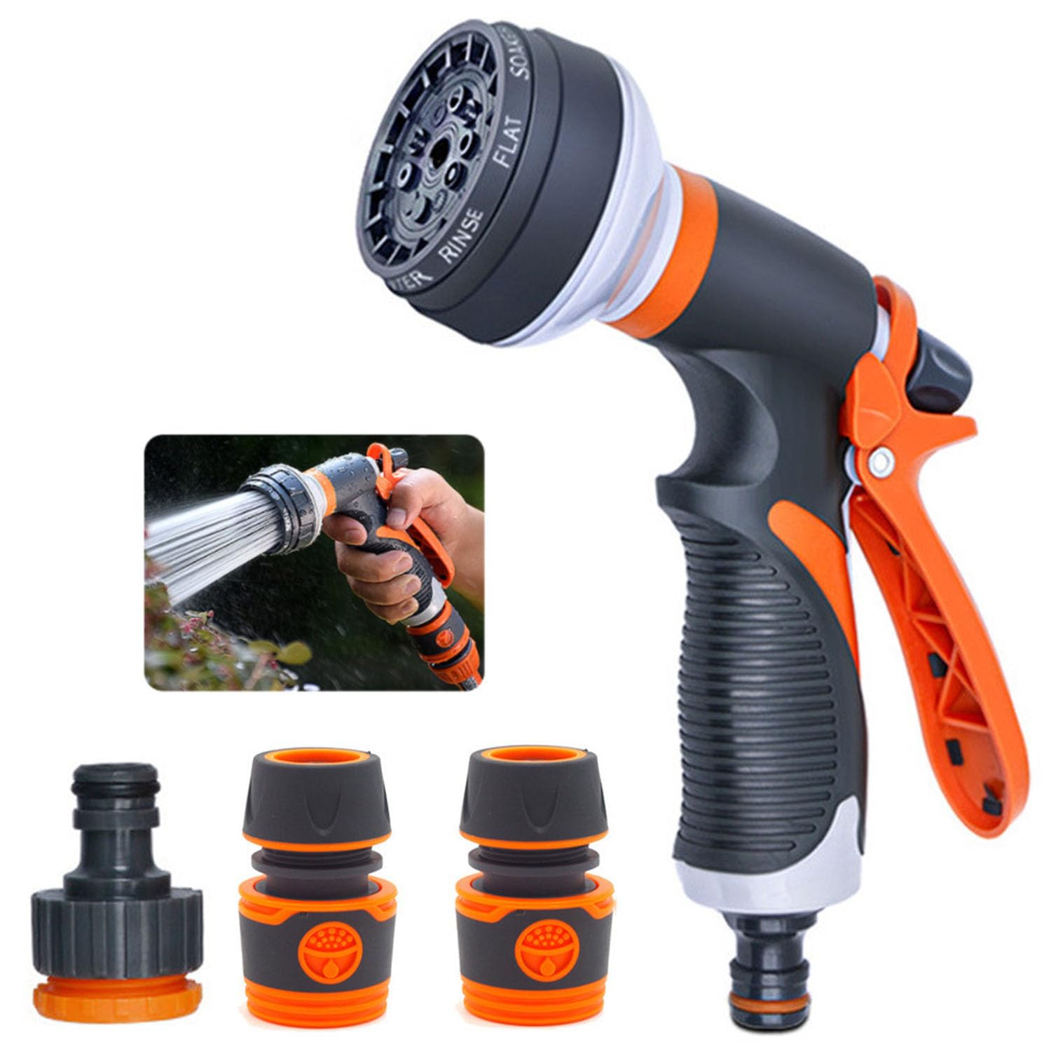 Muiltvoe Garden Hose Pipe Spray Gun, 8 Adjustable Patterns High Pressure Garden Hose Nozzle Sprayer for Plants Lawns Watering, Pet Bathing, Car Washing and Sidewalk Cleaning