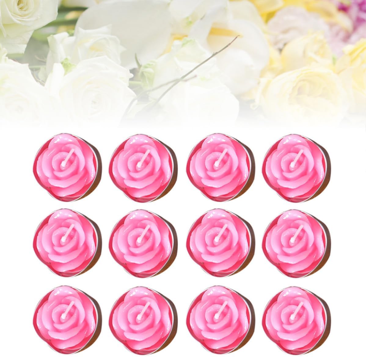 12 Pcs Pink Rose Floating Candles, Unscented Smokeless Paraffin