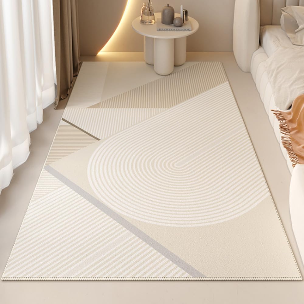 Tapis à rayures de style crème 120x160 cm doux pour chambre