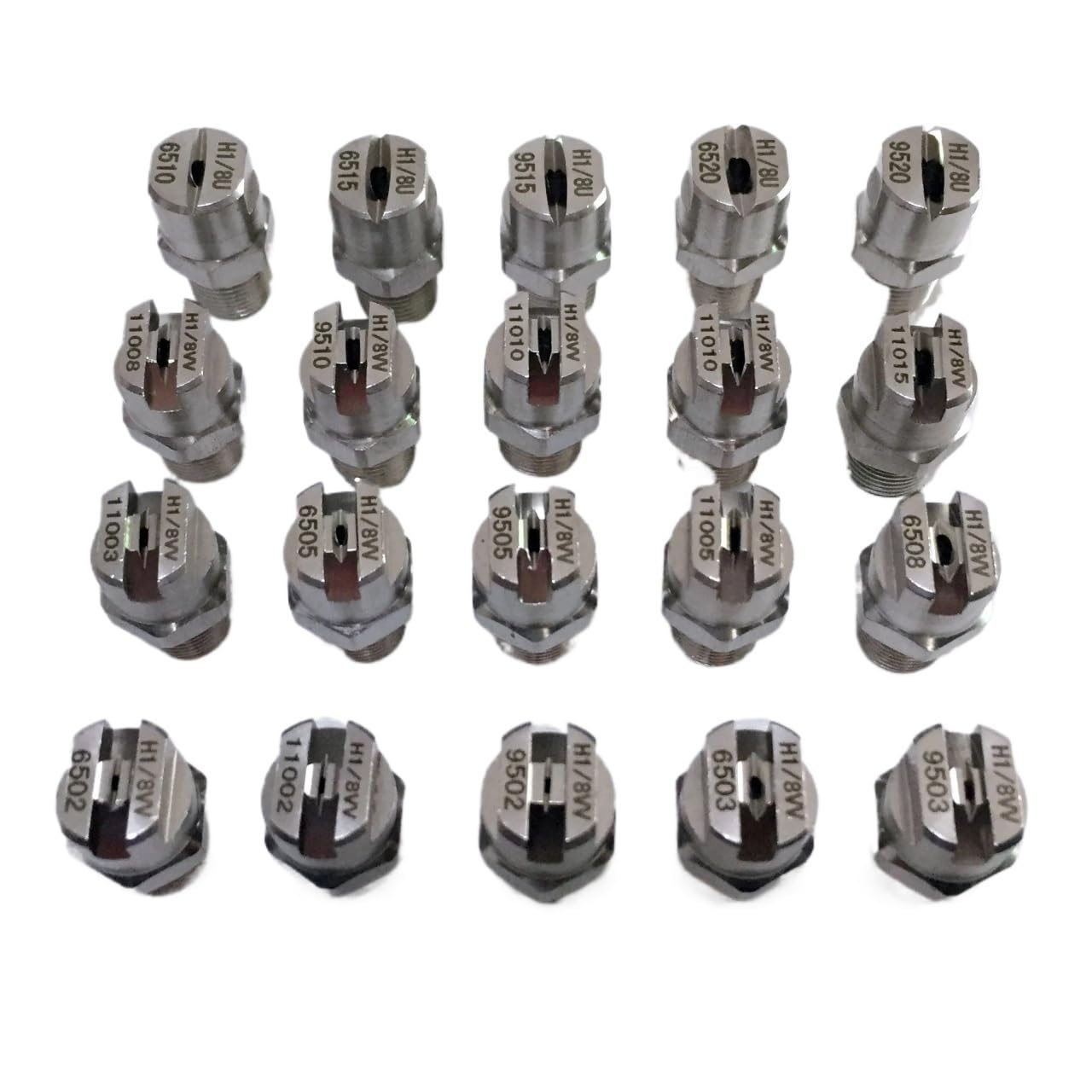 Boquilla de pulverización Abanico Plano en V 1/8" SS304, 10 Unidades, 25/40/45/65/80/95/110 Grados, for Limpieza Industrial/de fábrica y eliminación Polvo(6515)