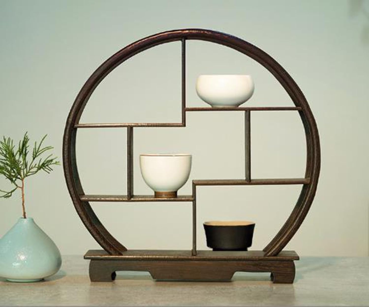 Traditional Asian Antique Shelf 8-Tier, Diameter 12 Inch Jichimu Rosewood Small Size, Curio Shelves Bogu Rack, Rich Ancient Frame, Bo Gu Rack (Round)