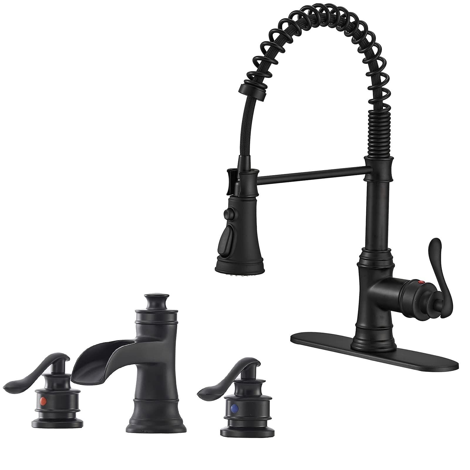 Hcfyauis Black Widespread Bathroom Faucet Waterfall Farmhouse Basin Bath Lavatory Sink Vanity Faucets Bundle Matte Bathroom Faucet Waterfall Single Handle Single Hole Lavatory Faucet