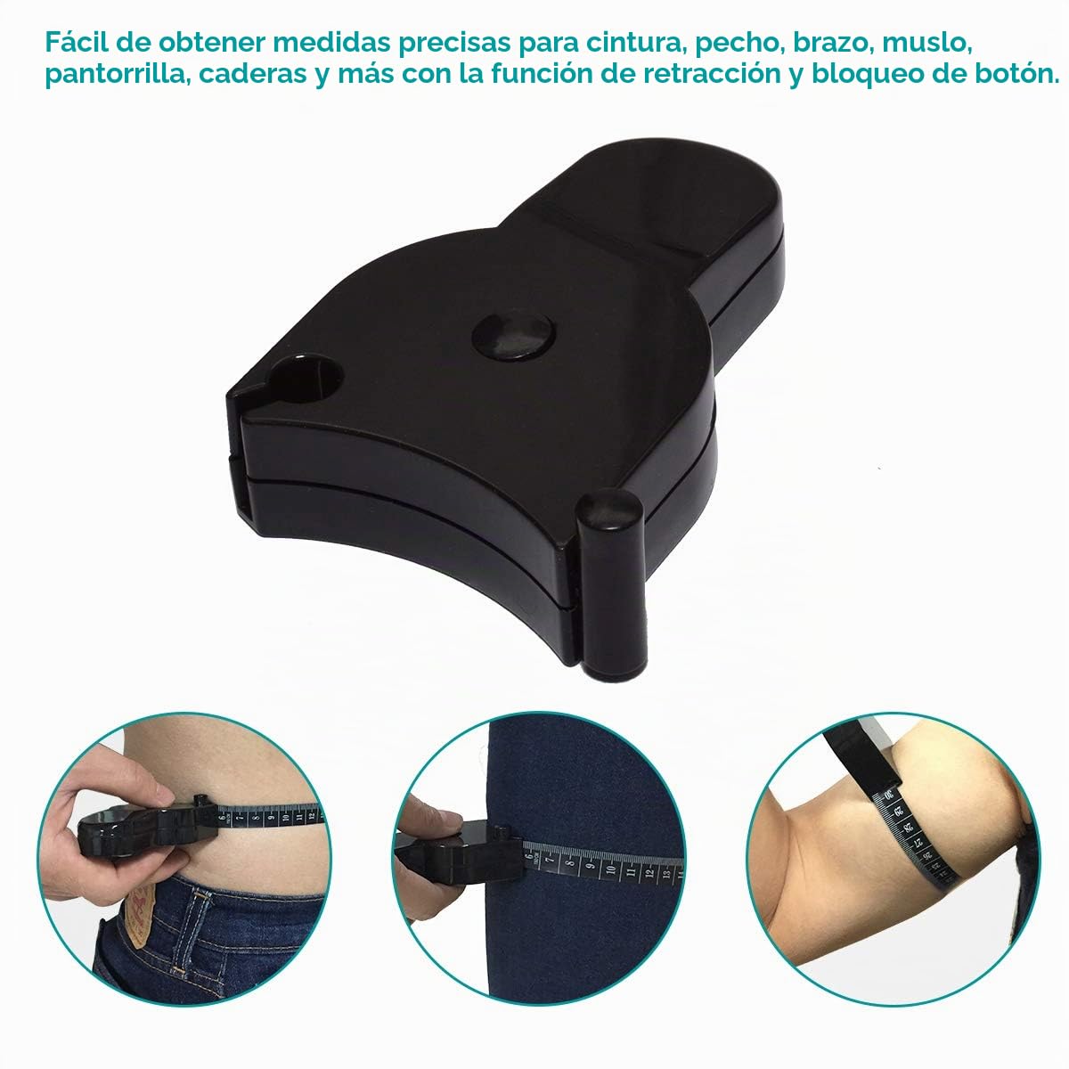 Cinta Métrica Retráctil para el Cuerpo con Botón y Bloqueo - Herramienta de Medición Precisa para Fitness y Uso Personal - Mide Cintura Pecho Caderas Brazos y Muslos - Cinta Auto-Bloqueante