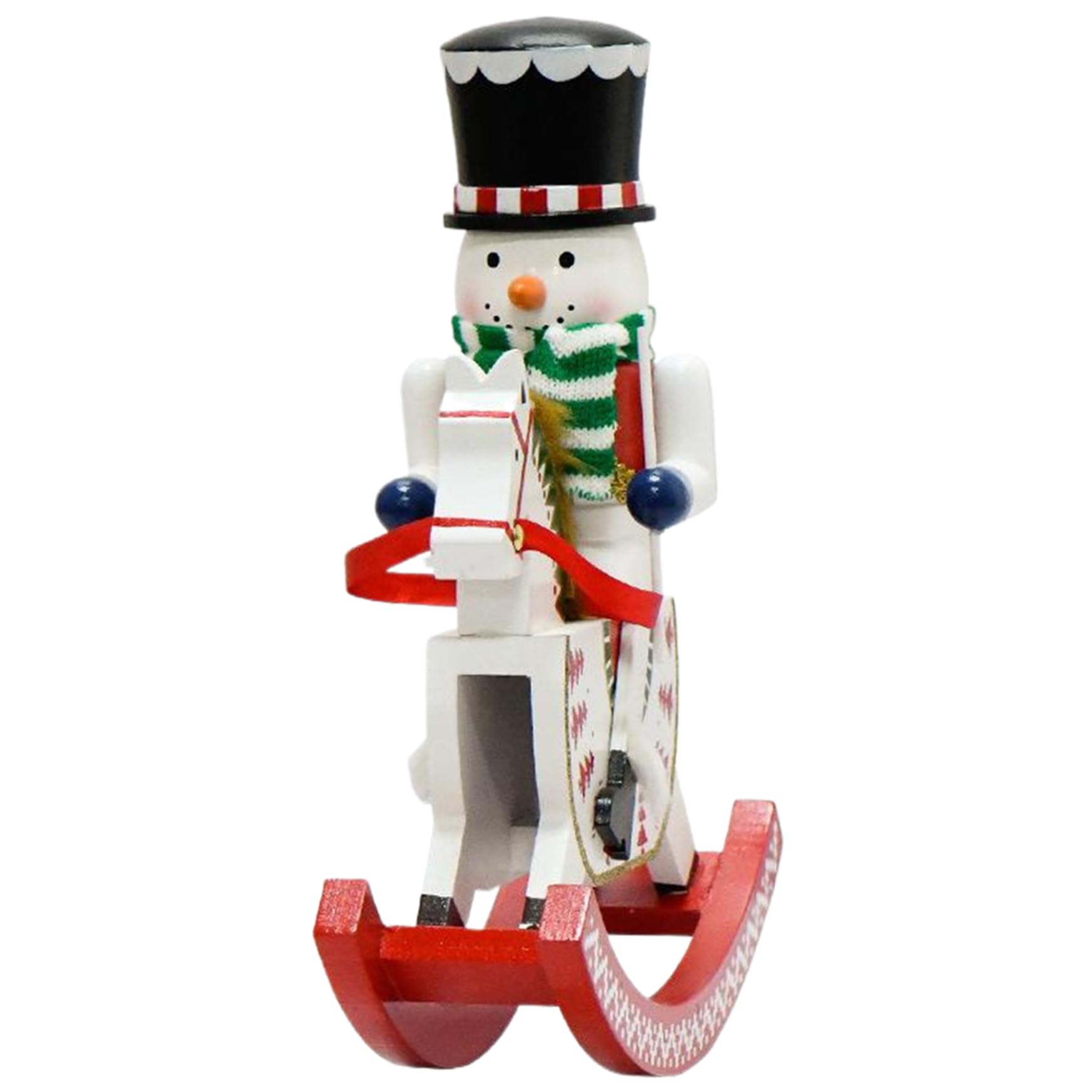 Wooden Nutcracker Snowman 12 inch Artwork with Rocking Horse Christmas Decorations indoor for Children Tree Decor- Nutcracker Figure