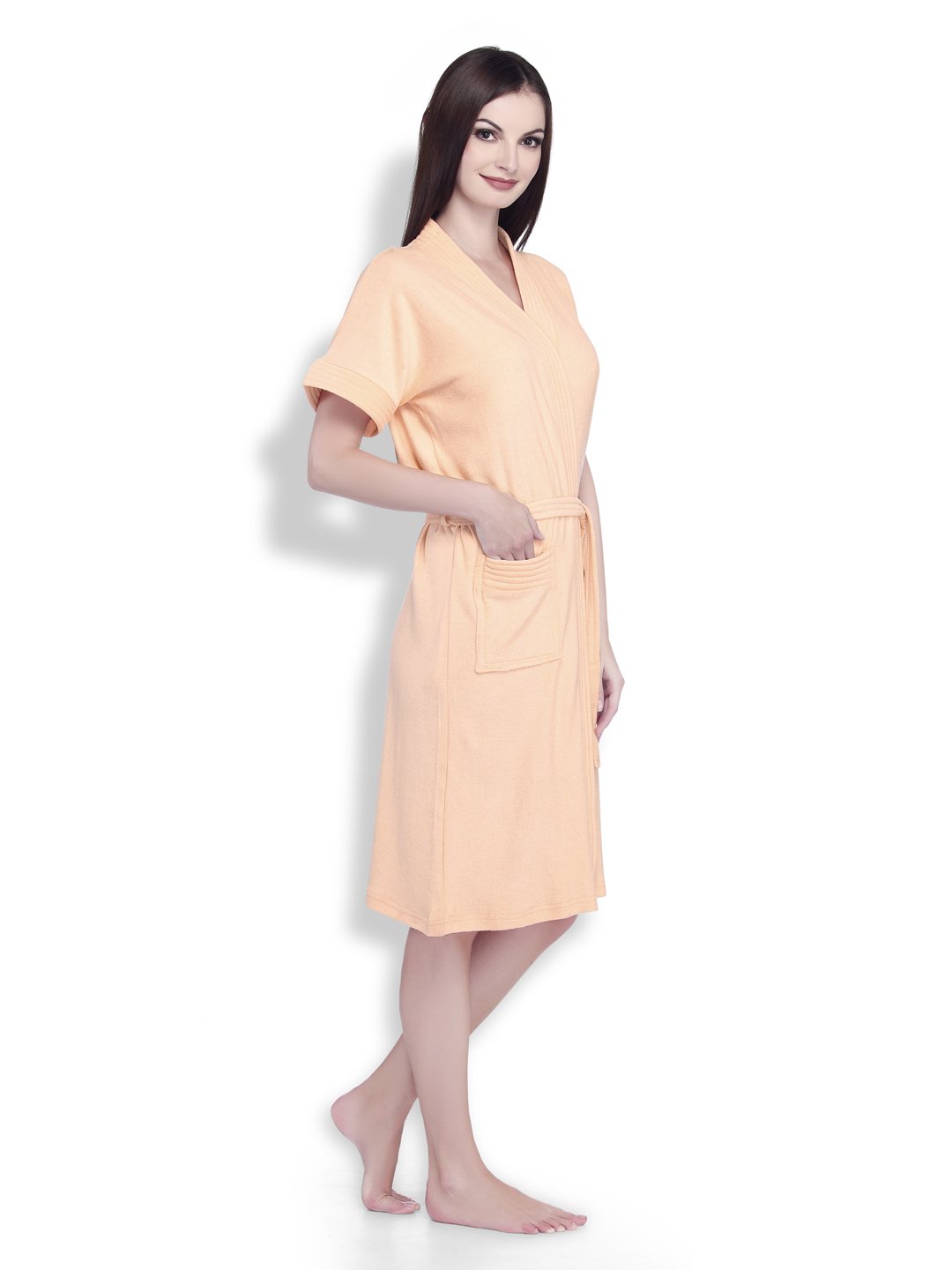 SAND DUNE Half Sleeve Soft Cotton Knee Length Bathrobe for Women & Girl (Peach) (XXXL) 1