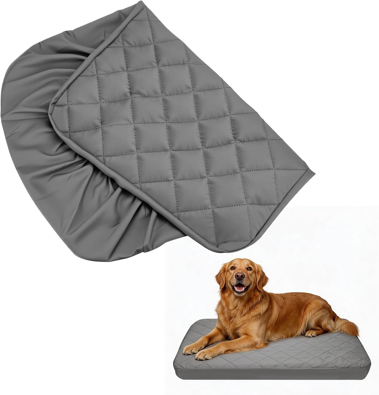 Waterproof Dog Bed Cover Replacement, Washable Quilted Fitted Sheet for Pet Beds, Fits 54 x 44 Inch Dog/Cat Beds Up to 6" Deep, Protective Replacement Cover (Grey, XXL, 54" L x 44" W)