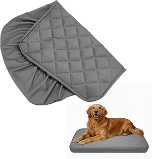 Waterproof Dog Bed Cover Replacement - Large (41"x29"), Grey | Washable, Soft & Noiseless Quilted Fitted Sheet Fits Pet Beds Up To 6" Deep, Protective Cover For Dog & Cat Beds.