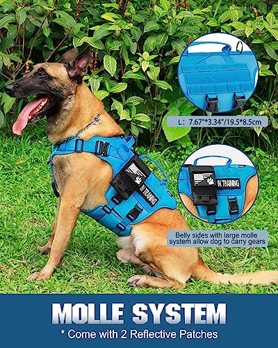 Image of PETNANNY Tactical Dog Harness - No-Pull Service Vest for Large Breeds, with Hook & Loop Patch Panel & MOLLE System | Padded Handle for Walking, Hiking & Training (Blue,L)