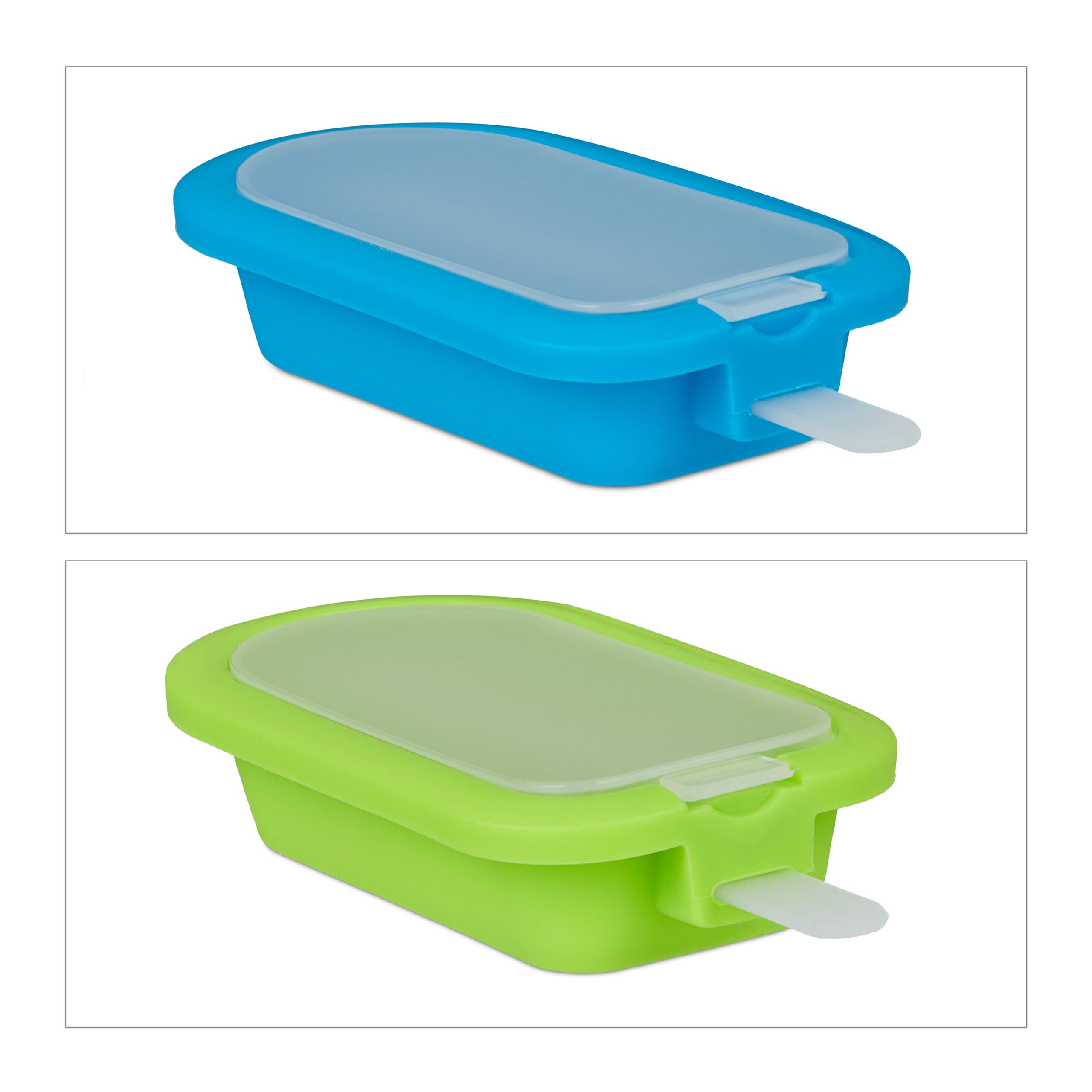 Relaxdays Stampi in Silicone per Ghiaccioli, Set da 10 Formine Senza BPA, Forme per Gelato con Bastoncino, Verdi e Blu