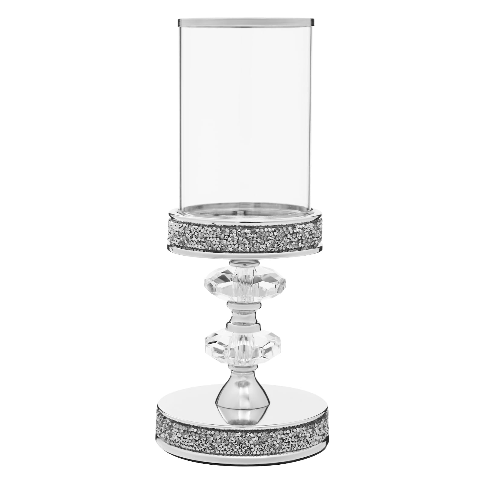 Candle Holder, Crystal Candlesticks Set, Tabletop Pillar Holders for Wedding, Parties, Events, Chirstmas, Home Decor, Table Centerpieces (Silver 02, M)