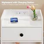 HOOBRO Nightstand with Charging Station, Wooden End Table with Drawer and Opening Shelf, Side Table with USB Ports and Outlets, BedsideTable for Bedroom, Night Stand Simple Style, White WT18UBZ01