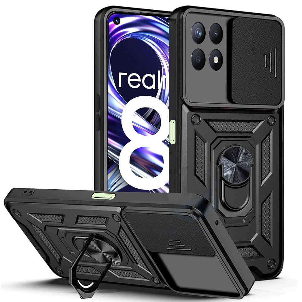 AESTMO Tough Armor Realme 8i Bumper Back Case Cover | Ring Holder & Sliding Camera Shield Cover | 360 Degree Protection Back Case Cover for Realme 8i (Black) (B0D8LDBWCL) Amazon Price History, Amazon Price Tracker