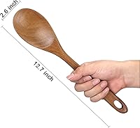 Vista 5 de Cucharas de madera grandes de acacia para utensilios de cocina, espátulas de bambú no tóxicas para utensilios de cocina, cuchara de servir