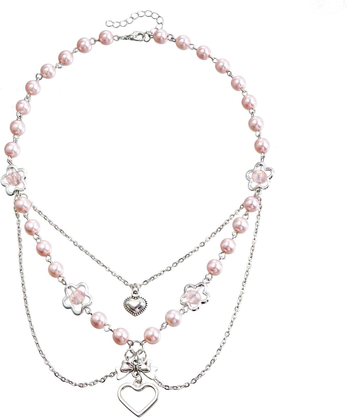 Vintage Layered Pearl Bowknot Collarbone Necklace for Women,Trendy Hollowed Flower Heart Pendant Necklace,Personalized Jewelry Accessories Gift - Image 7