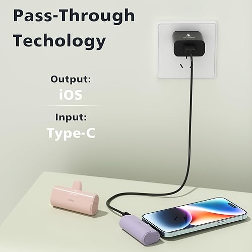 Miniatura 12 de Paquete de 2 cargadores de teléfono portátiles para iPhone de 5000 mAh con cable integrado, mini banco de energía con certificación MFi, batería