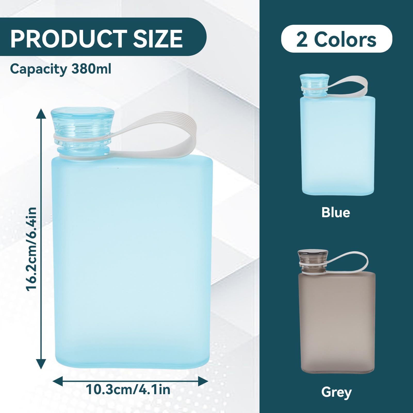 MVPACKEEY - Borraccia piatta da 350 ml, portatile, trasparente, riutilizzabile, piatta, formato A6, sottile, adatta alla tua borsa per scuola, sport, viaggi, sala da pranzo (trasparente