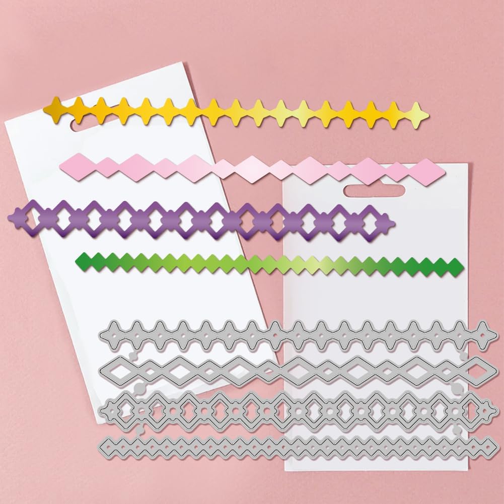 GLOBLELAND Diamond Border Metal Die Cuts Wavy Frame Metal Cutting Die Edge Border Background Cutting Dies for DIY Scrapbooking Photo Album Decorative Embossing Paper Card 6inch