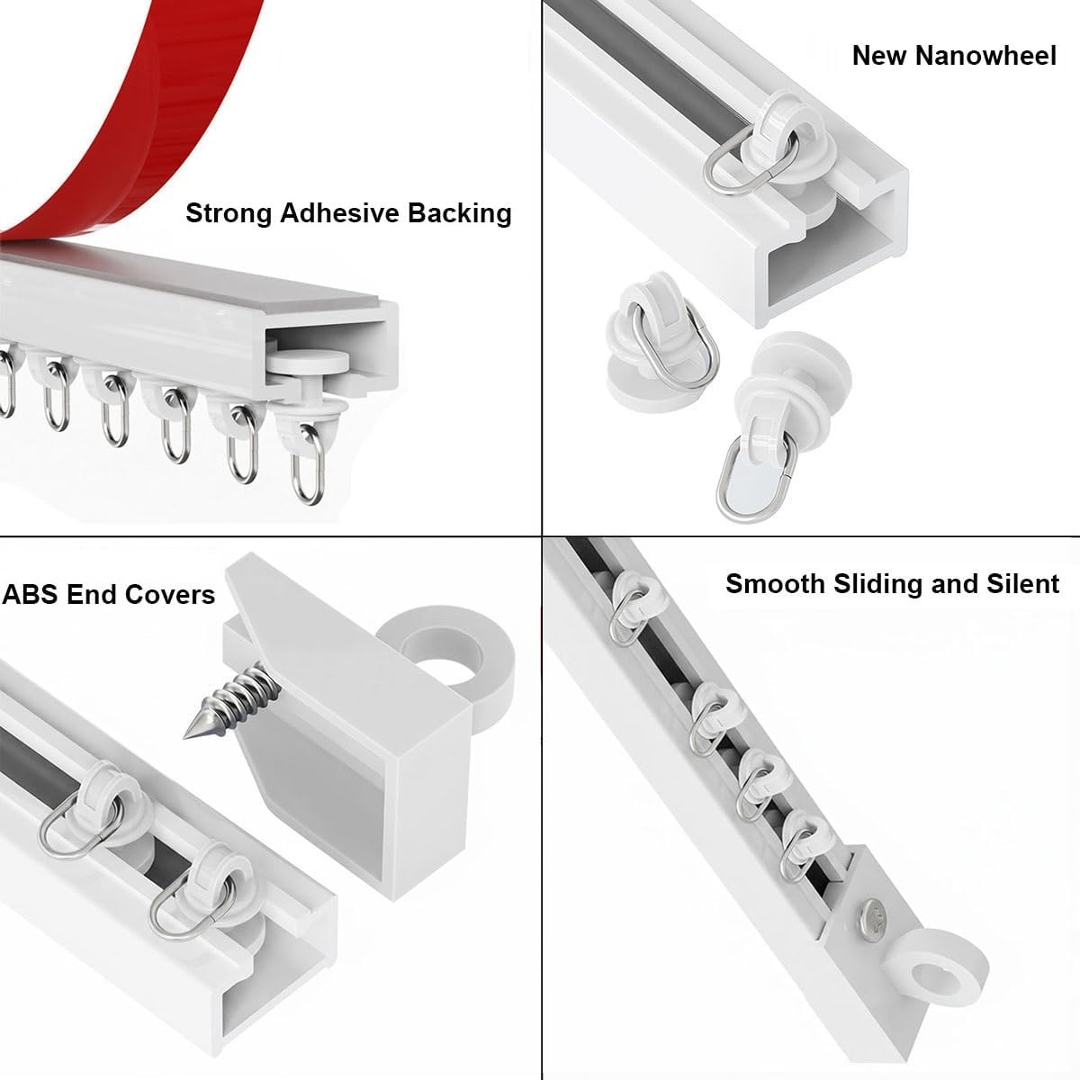 Curtain Track Set, Self Adhesive Ceiling or Wall Curtains Rail 2.6/3.9/5.2/7.9/9.2/10.5/12.1/18.7ft No Drill Curtain Rod for Rv Windows Cabinet Closet Bathroom(Ceiling Track,16.4ft(500cm))