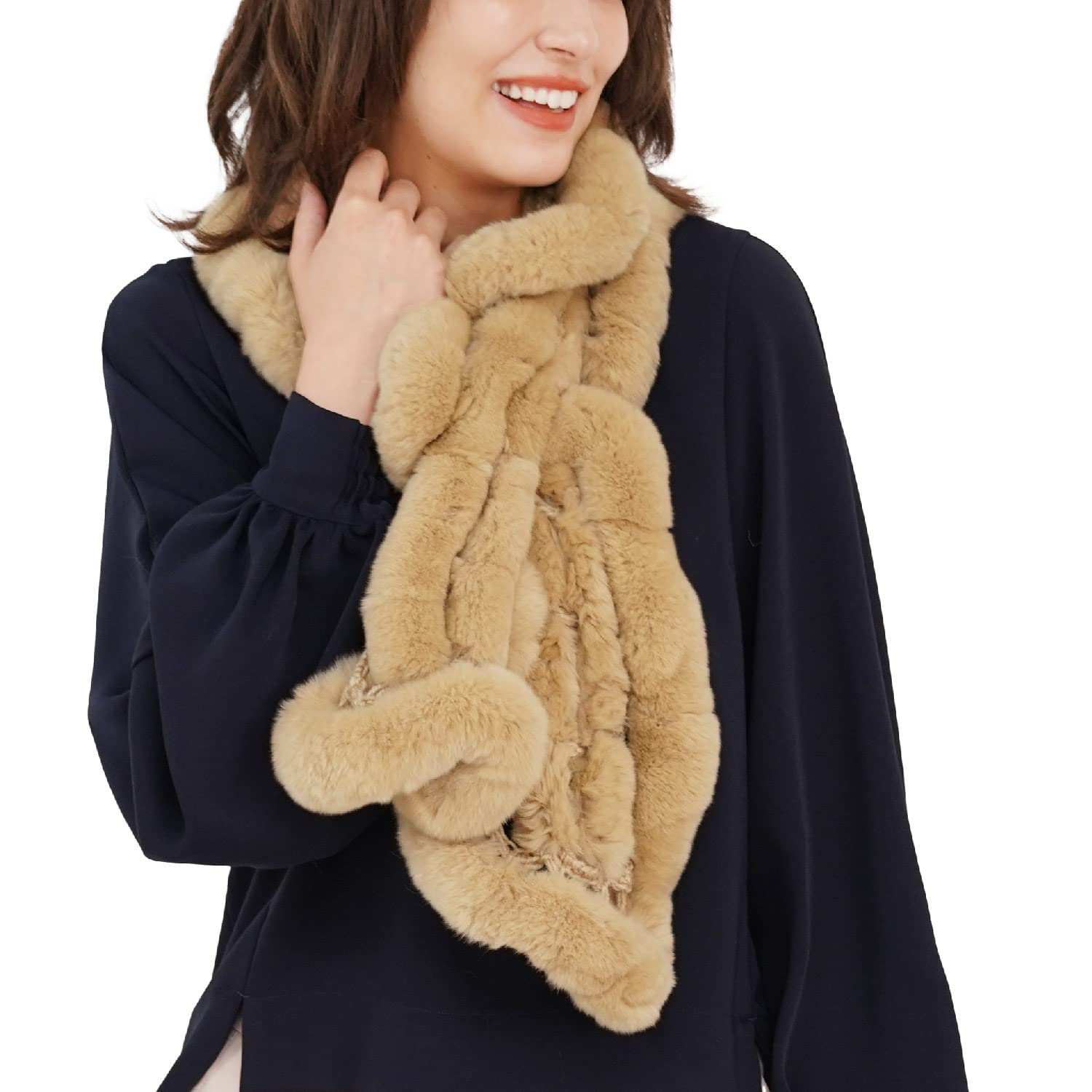 Amazon | [三京商会] レッキス ファー マフラー レディース フリル  