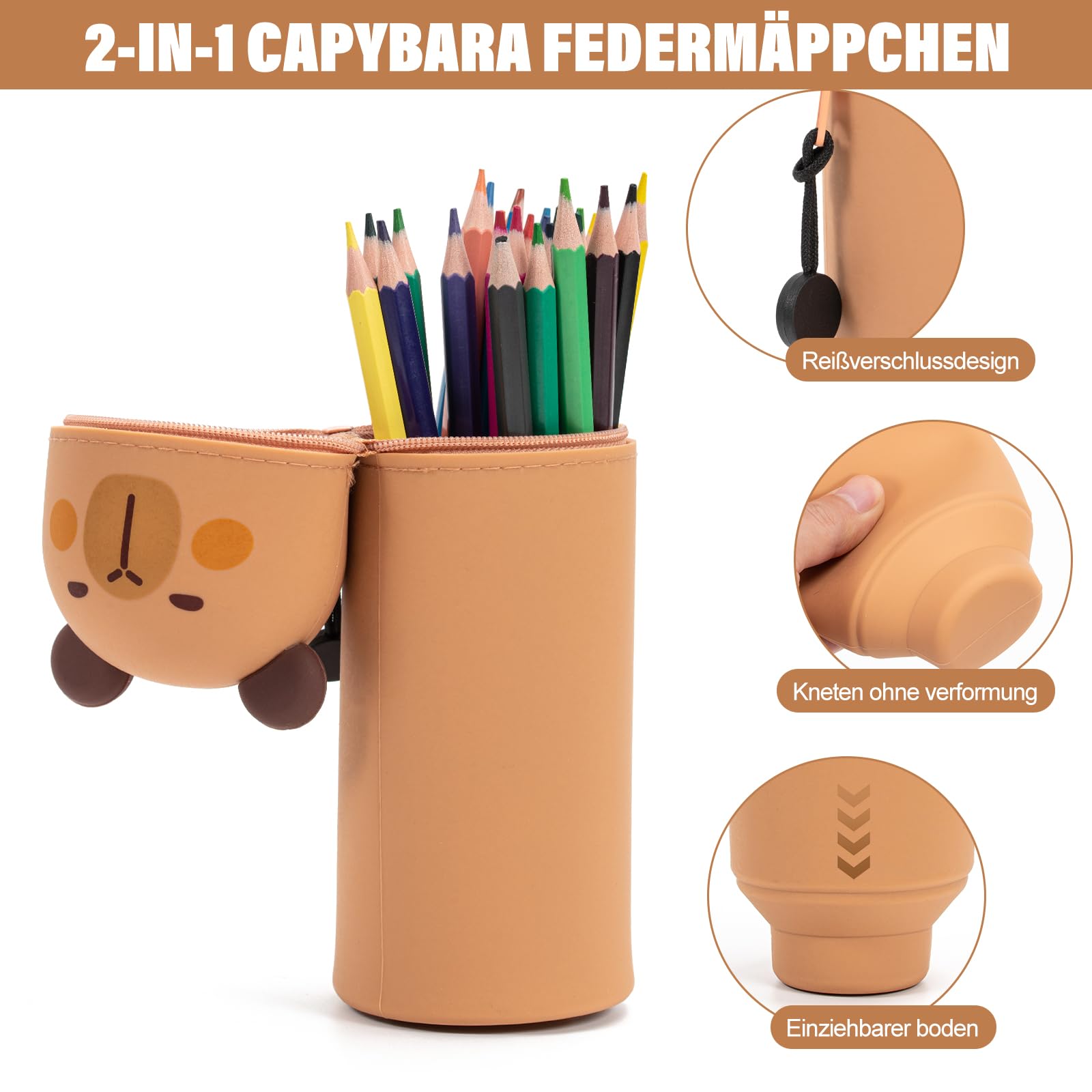 Zouwel Capybara 2 en 1 en Silicone, Trousse Kawaii pour Filles et Garçons | Rangement pour Crayons et Marqueurs