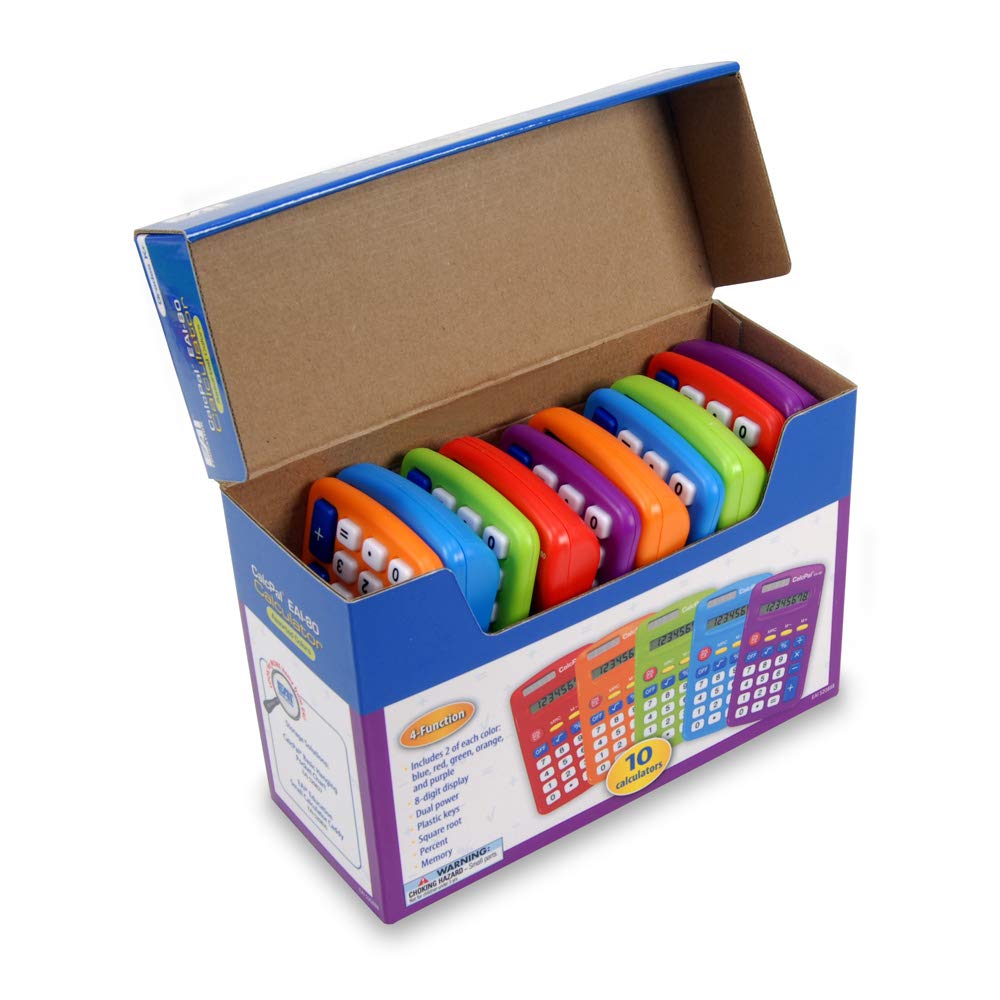 EAI Education CalcPal EAI-80 Lot de 10 calculatrices de base Couleurs assorties