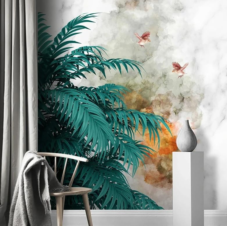 Papier peint 3D haut de gamme texture marbre et feuilles : l'excellence décorative