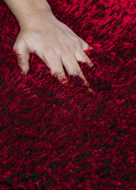 Image of FIASCO Tie Dye Shaggy Carpet Bedside Runner | 2 Inch Pile Height Back in Canvas for Bedroom, Kids Room, Guest Room Microfiber Soft Plush Fluffy Shaggy Carpet | 1.5x4 Feet Red Black Mix