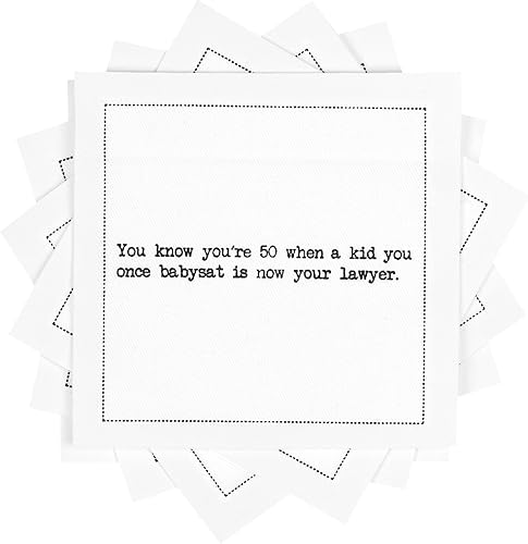 Five Star Napkins Servilletas de cóctel de algodón blanco con citas de 50 años, servilletas de bebidas, servilletas de bar, servilletas de tela,