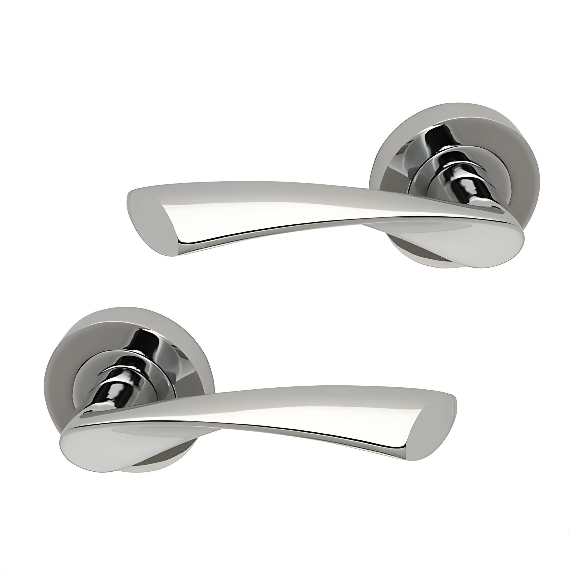 UAP Zeta Internal Door Handles On Round Rose, Satin Chrome Lever Handles for Interior Wooden Doors, Keyless Pair