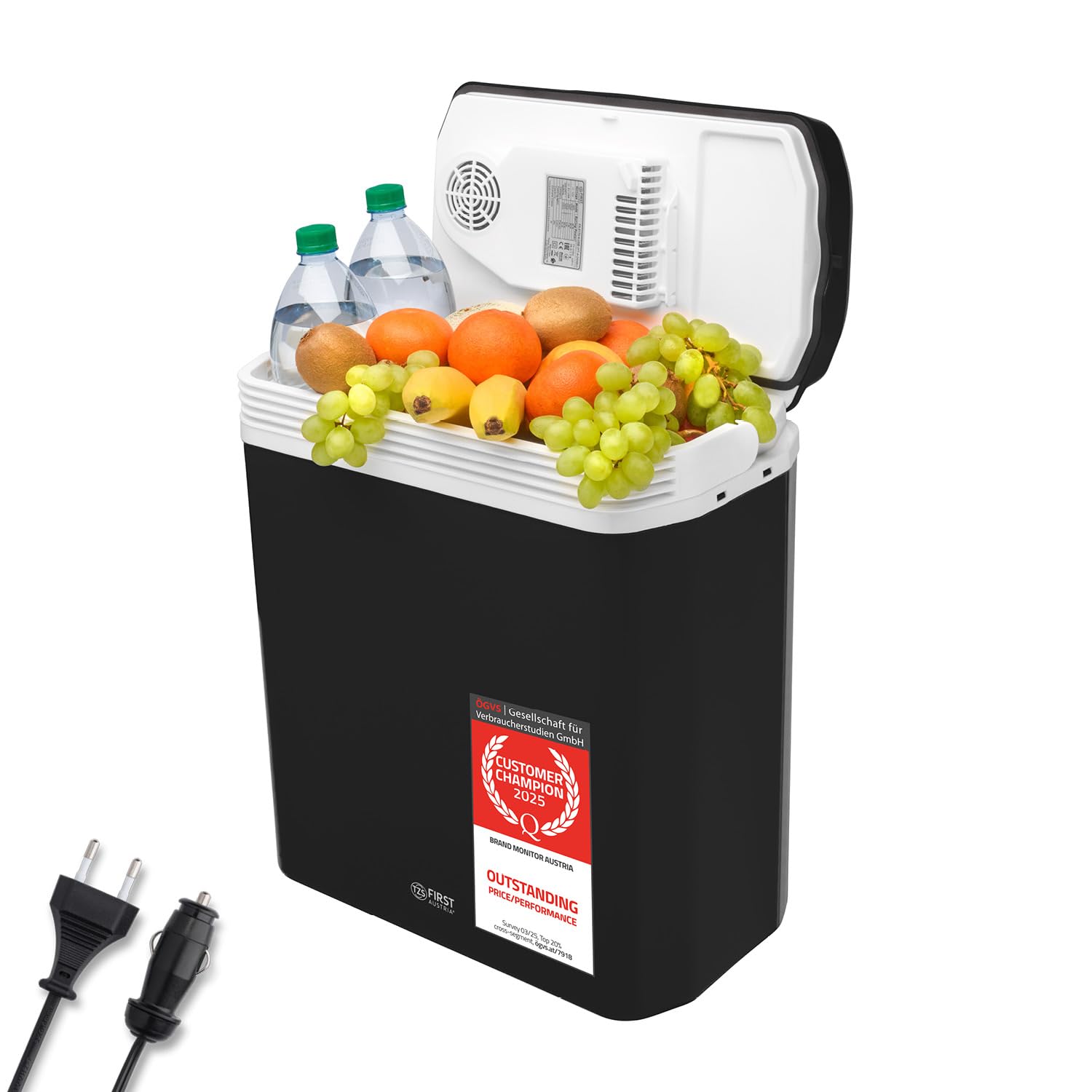 TZS First Austria Frigorifero portatile 24L 12V 230V termoelettrico raffredda riscalda Coolbox Nero