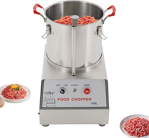 Commercial Food Processor 15L 1400W 110V, Stainless Steel Electric Food Chopper, High-Capacity Food Cutting Machine with Polished Bowl & Tabletop,