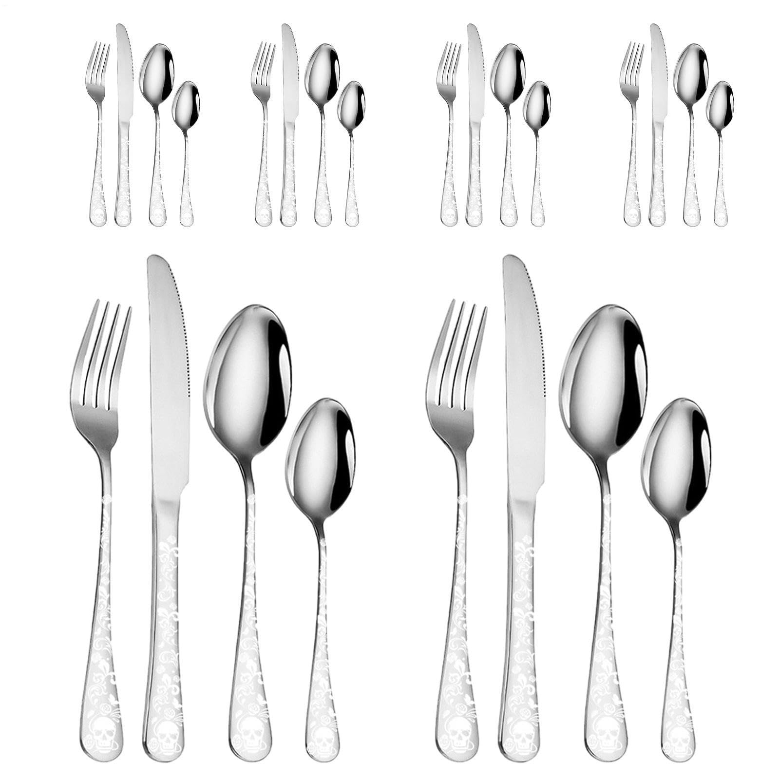 Metallutensilien-Set, Besteckset für 6 Edelstahl-Geschirrset mit | Tragbare Küchengabeln und -löffel, Besteck für das Essen in der heimischen Küche, beim Camping