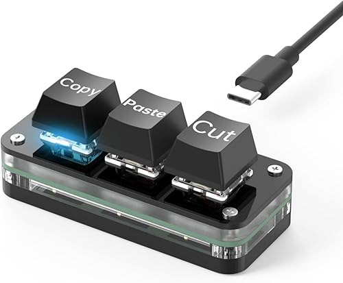 BRIMFORD Mini teclado USB de 3 teclas, almohadilla de macro de copia cortada HotSwap Teclado mecánico para juegos con una sola mano, teclado OSU,