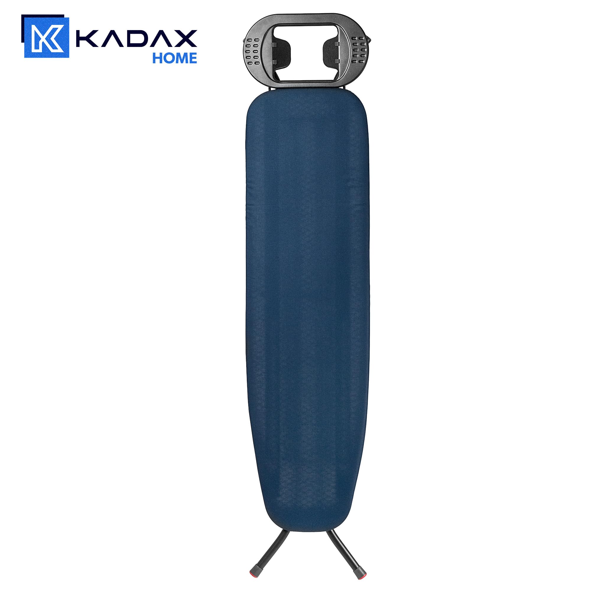 KADAX Table à Repasser 110 x 30 cm, Planche Pliable avec Housse en Coton, Support pour Fer, Pieds Antidérapants et Hauteur Réglable (Bleu foncé)