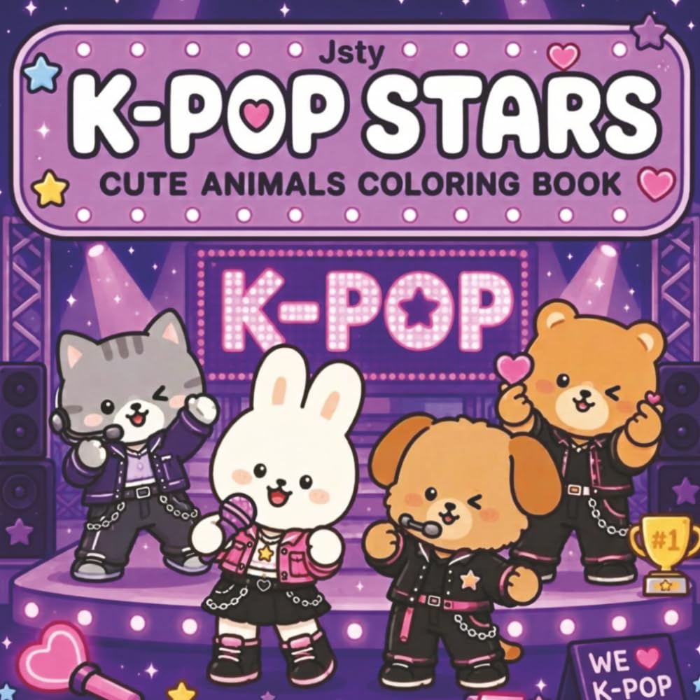 K-POP Stars: 50+ Adorable K-Pop Animal Coloring Pages for Kids and Adults Who Love Cute Characters