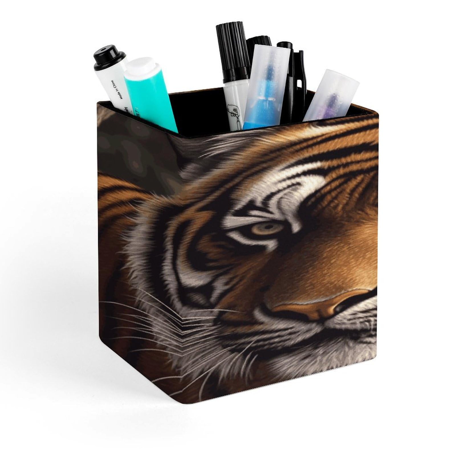 FekiLoot Bengal Tiger Pen Holder Personalized Desktop Pencil Holders Case Office Accessories Container Box for Square Pen Cup Desktop Organizer Makeup Brush Holder Caddy Storage