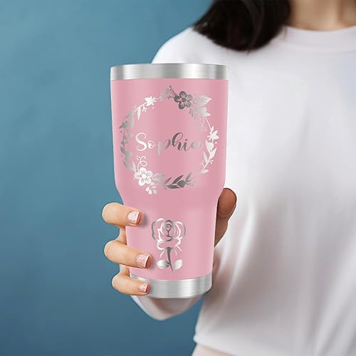 Miniatura 3 de Vaso personalizado con nombre, vaso de café personalizado de acero inoxidable con popote y tapa, 30 onzas, regalos personalizados de