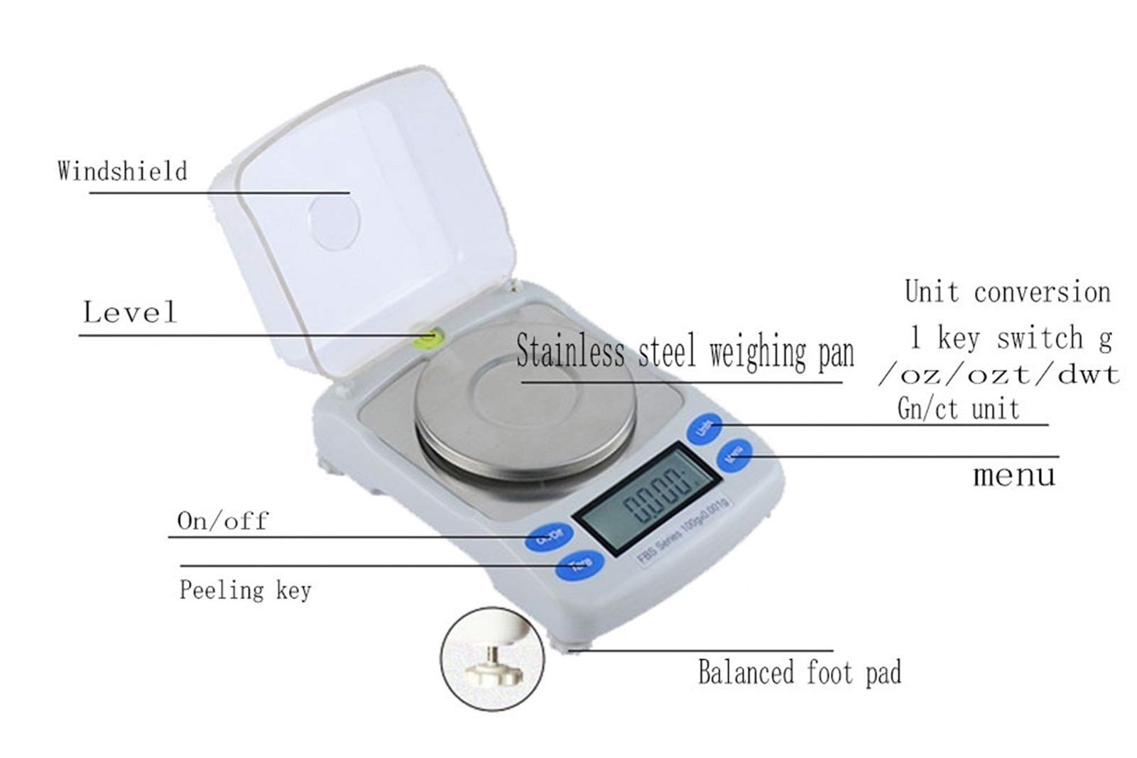 Báscula Digital portátil de Bolsillo, Mini balanzas de precisión Balance de joyería Inteligente con Parabrisas LCD retroiluminado Función de Tara Acero Inoxidable